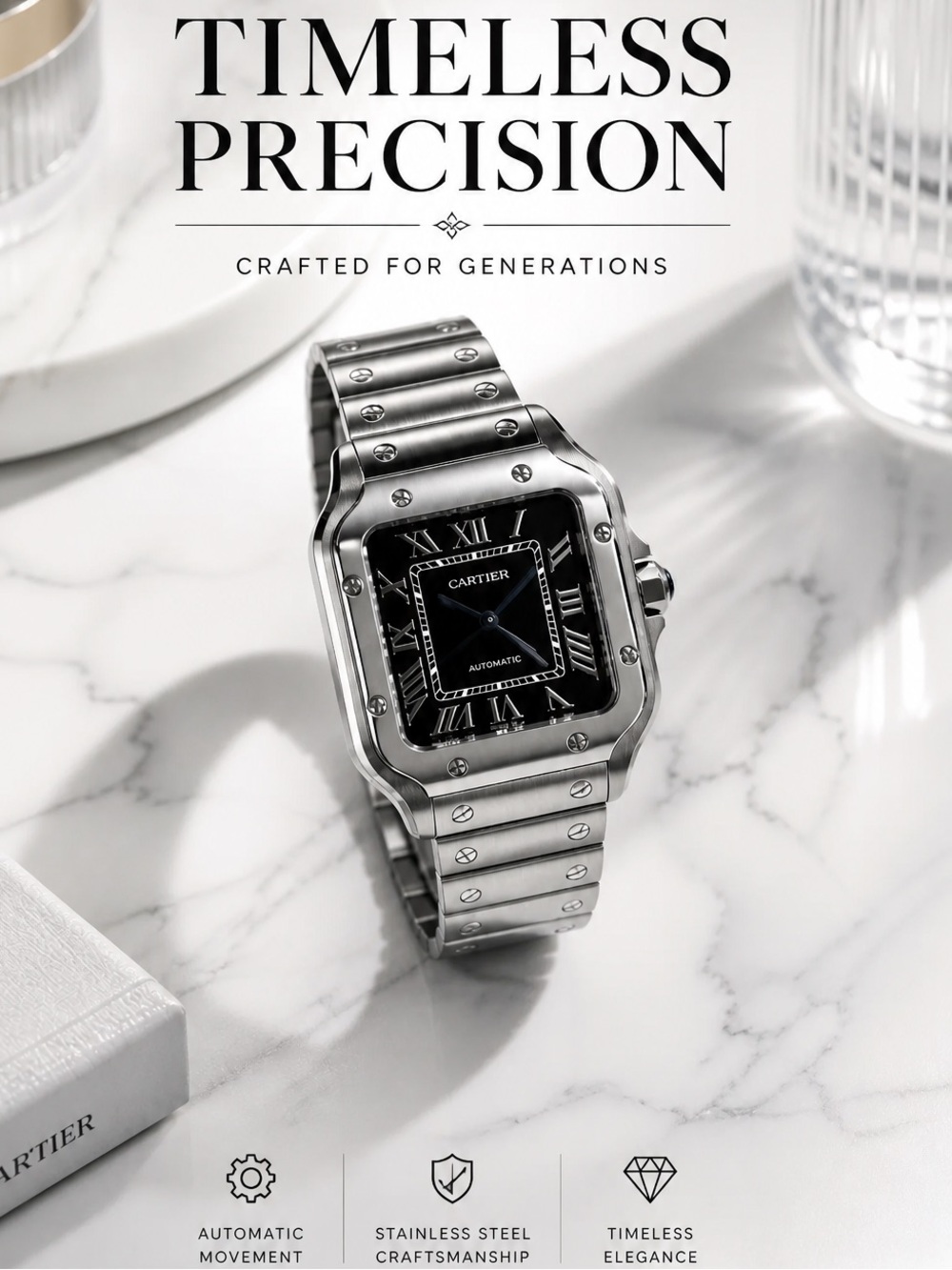 Stainless Steel Men's Watch in Silver with Black Dial
